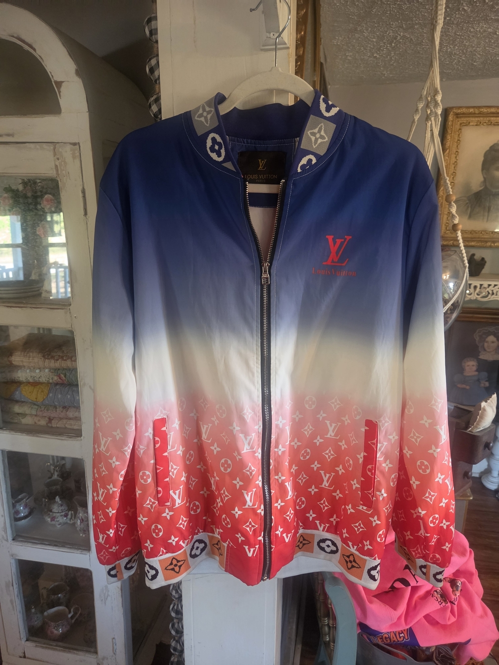 Louis Vuitton Ombre Blue White Red Monogram Bomber Jacket